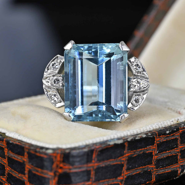 Art Deco Platinum Diamond Aquamarine Ring - Boylerpf