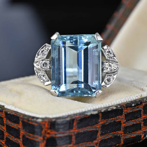 2nd Payment Art Deco Platinum Diamond Aquamarine Ring - Boylerpf