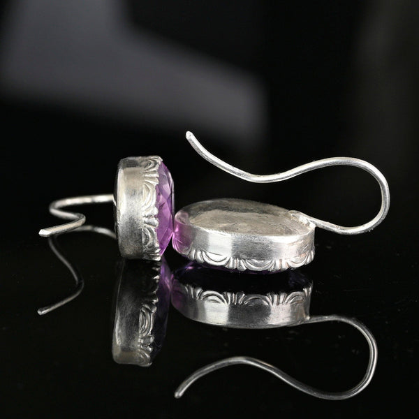 Antique Silver Pierced Foiled Back Amethyst Earrings