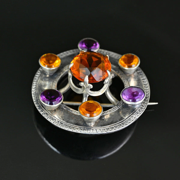 Antique Victorian Cairngorm Citrine Amethyst Brooch - Boylerpf