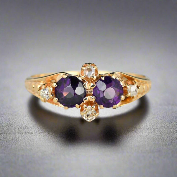 Fine 14K Gold Amethyst Rose Cut Diamond Ring - Boylerpf