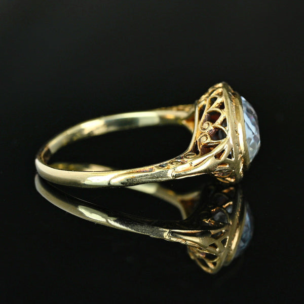 Antique Art Deco Aquamarine Ring 14K Gold Filigree