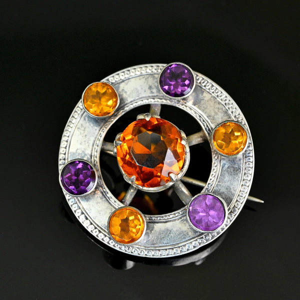 Antique Victorian Cairngorm Citrine Amethyst Brooch - Boylerpf