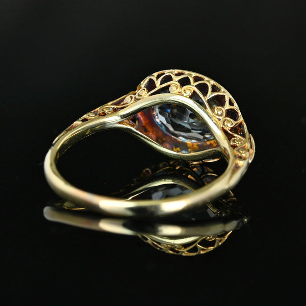 Antique Art Deco Aquamarine Ring 14K Gold Filigree