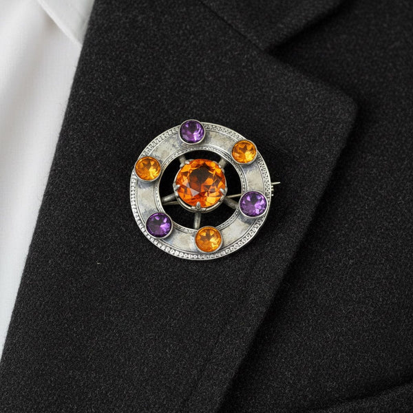 Antique Victorian Cairngorm Citrine Amethyst Brooch - Boylerpf