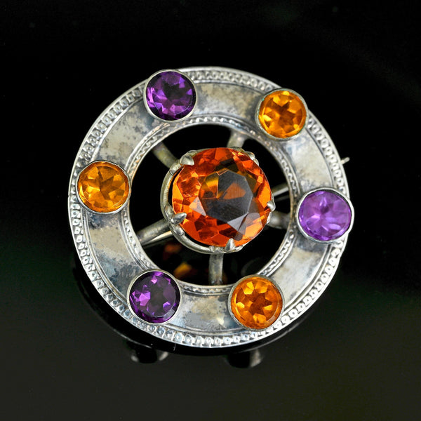Antique Victorian Cairngorm Citrine Amethyst Brooch - Boylerpf