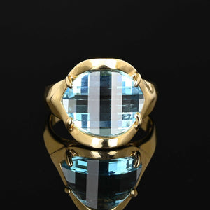 Vintage Checkerboard Blue Topaz Ring in 14K Gold - Boylerpf