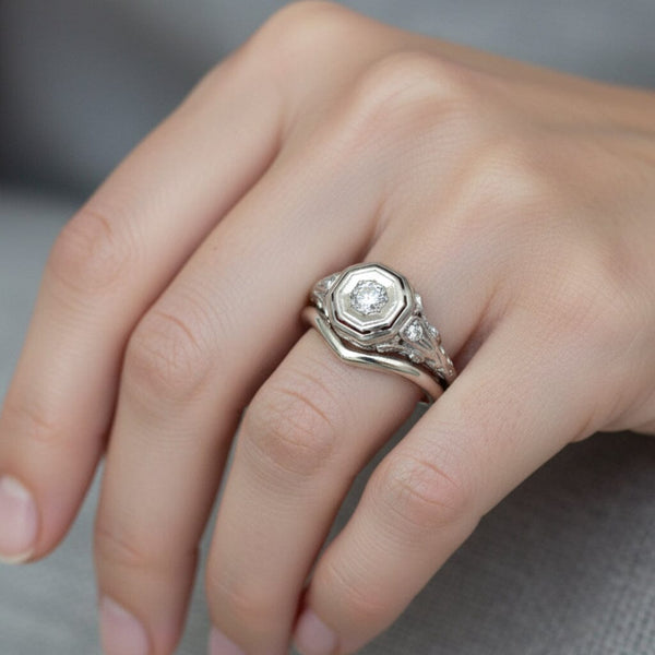 Art Deco 14K White Gold Filigree Solitaire Diamond Ring