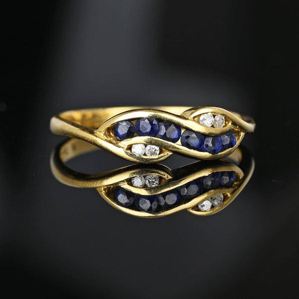 Vintage 14K Gold Channel Set Sapphire Diamond Ring Band - Boylerpf