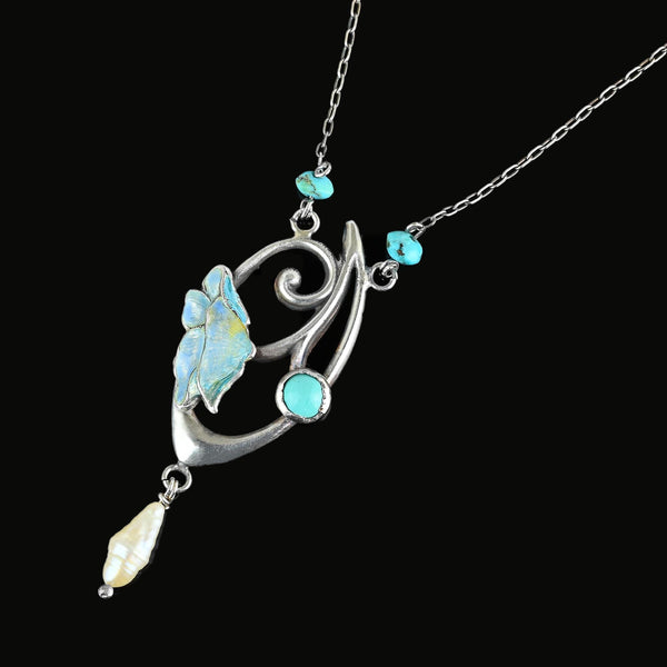 Arts & Crafts Charles Horner Enamel Flower Turquoise Necklace - Boylerpf