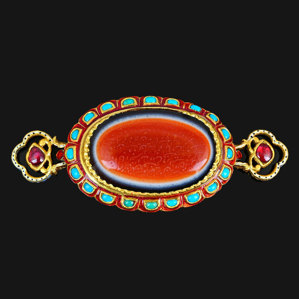 18th Century Mughal 22K Gold Ruby Turquoise Bazuband Pendant