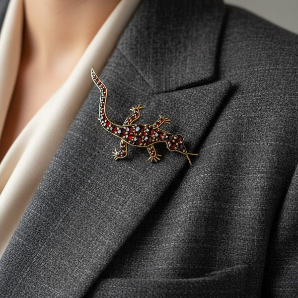Antique Victorian Lizard Salamander Garnet Brooch