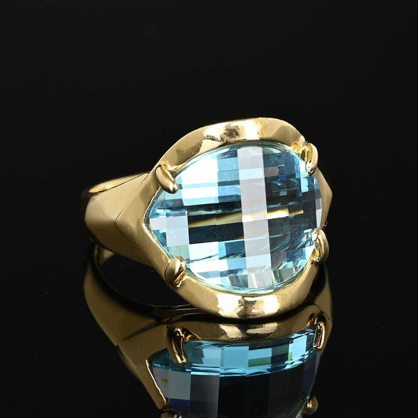 Vintage Checkerboard Blue Topaz Ring in 14K Gold - Boylerpf