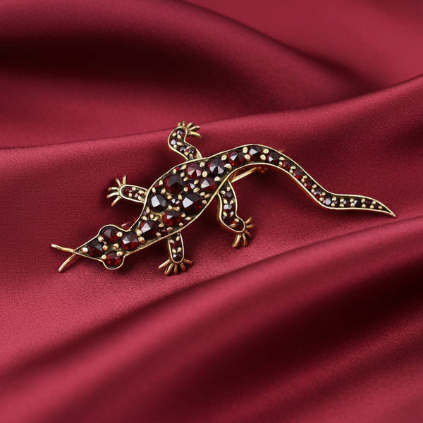 Antique Victorian Lizard Salamander Garnet Brooch