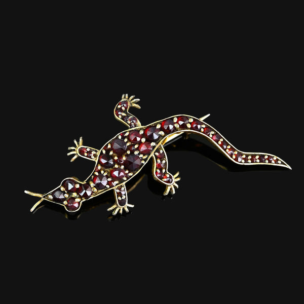 Antique Victorian Lizard Salamander Garnet Brooch
