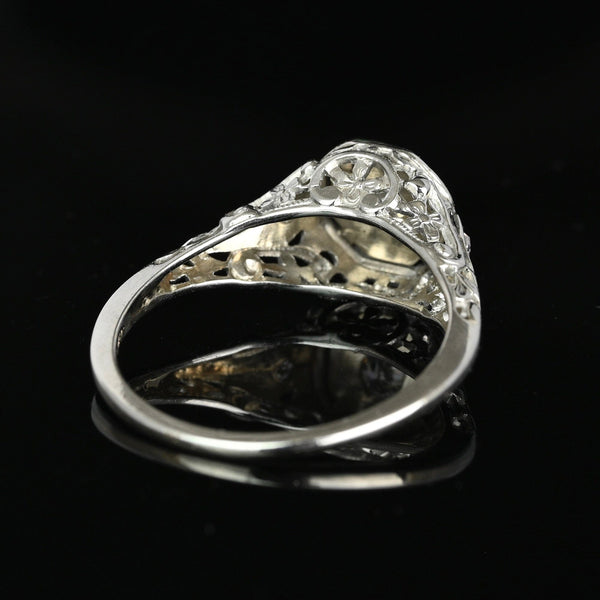 Art Deco 14K White Gold Filigree Solitaire Diamond Ring - Boylerpf