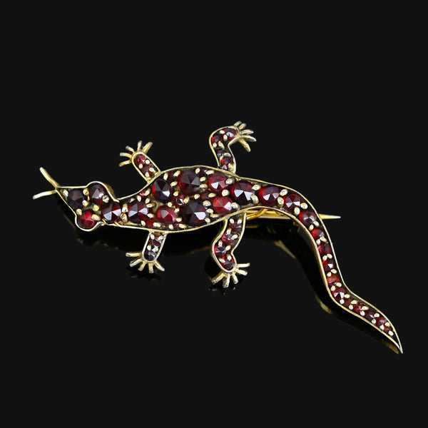 Antique Victorian Lizard Salamander Garnet Brooch