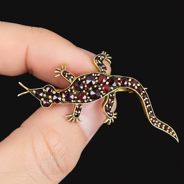 Antique Victorian Lizard Salamander Garnet Brooch