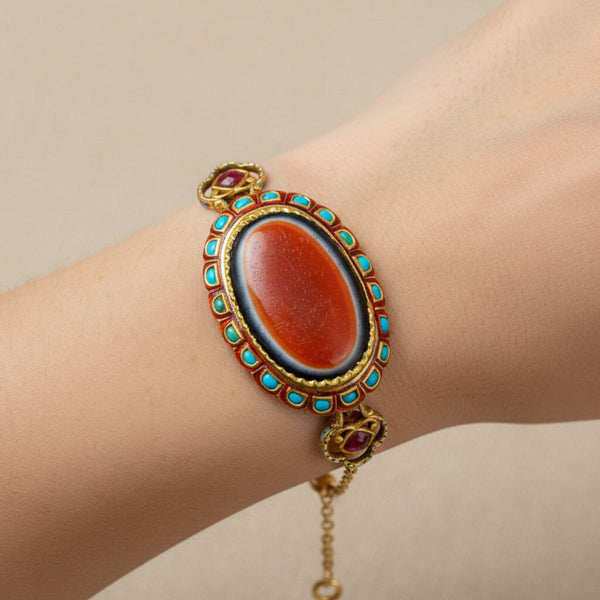 18th Century Mughal 22K Gold Ruby Turquoise Bazuband Pendant