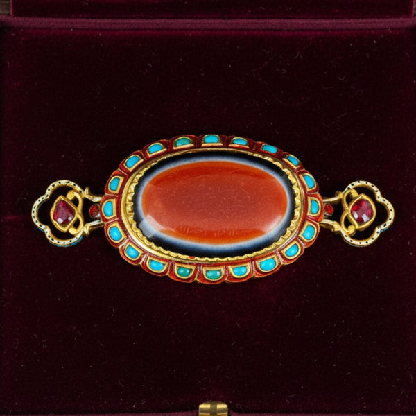 18th Century Mughal 22K Gold Ruby Turquoise Bazuband Pendant