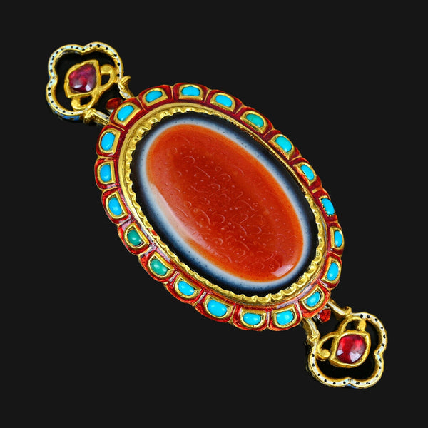 18th Century Mughal 22K Gold Ruby Turquoise Bazuband Pendant