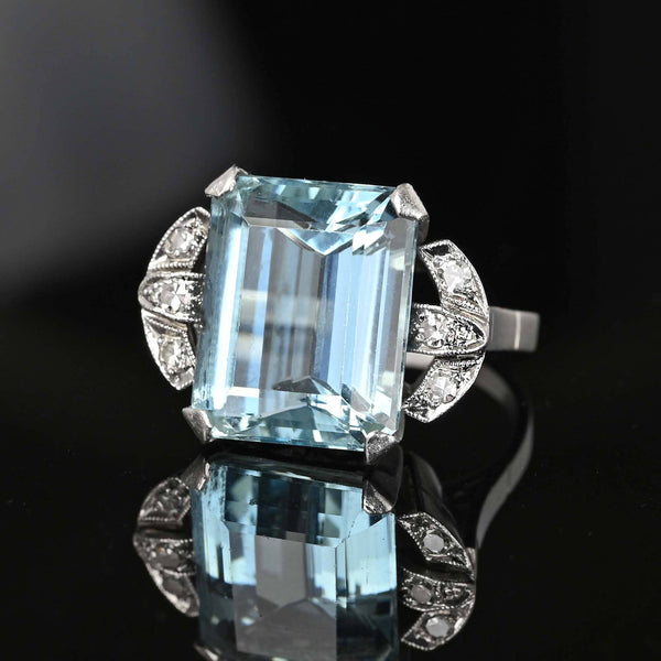 Art Deco Platinum Diamond Aquamarine Ring - Boylerpf