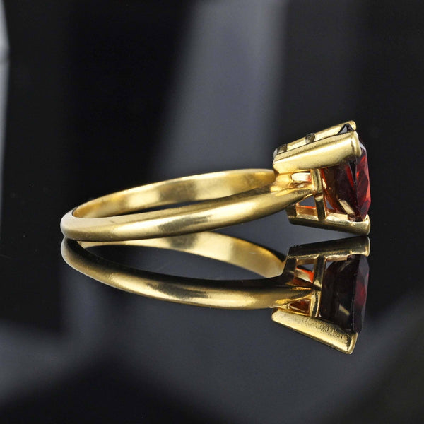 Vintage 14K Gold Solitaire Trillion Cut Garnet Ring - Boylerpf