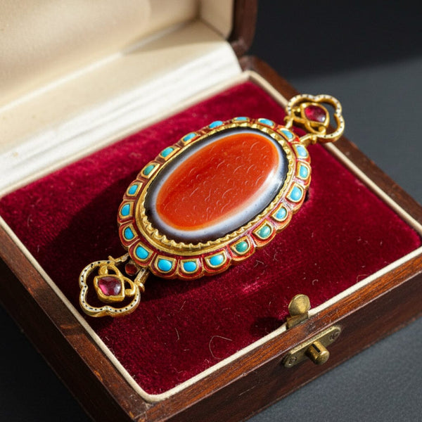 18th Century Mughal 22K Gold Ruby Turquoise Bazuband Pendant