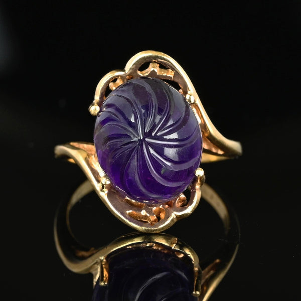 3rd Payment Fancy Cut Carved Amethyst Cabochon Ring in Gold - Boylerpf