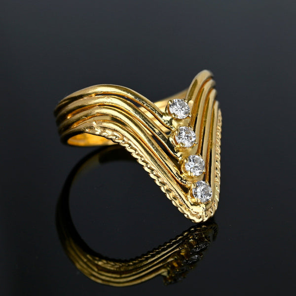 14K Gold Four Row Diamond Chevron Cocktail Ring - Boylerpf