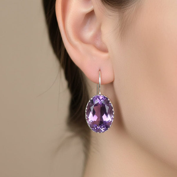 Antique Silver Pierced Foiled Back Amethyst Earrings