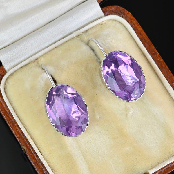 Antique Silver Pierced Foiled Back Amethyst Earrings
