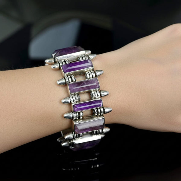 Antonio Pineda Taxco Sterling Silver Amethyst Bracelet