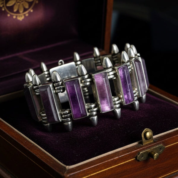 Antonio Pineda Taxco Sterling Silver Amethyst Bracelet