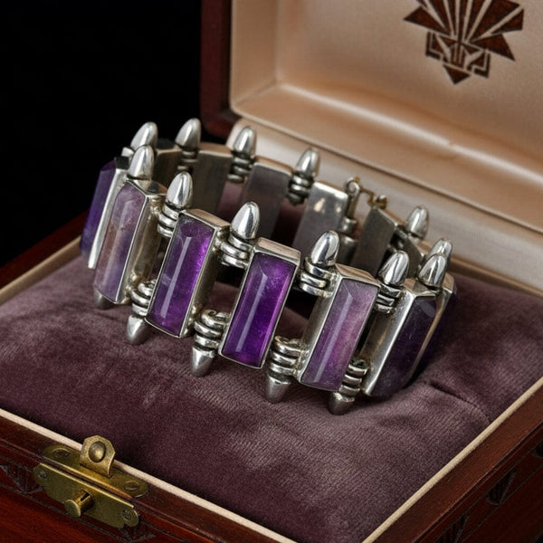 Antonio Pineda Taxco Sterling Silver Amethyst Bracelet