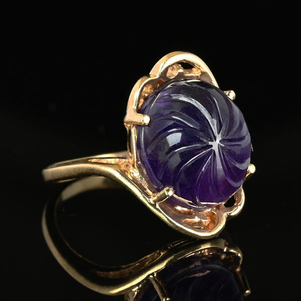 3rd Payment Fancy Cut Carved Amethyst Cabochon Ring in Gold - Boylerpf