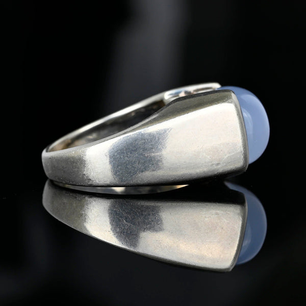 Silver East West Pale Blue Chalcedony Signet Ring - Boylerpf