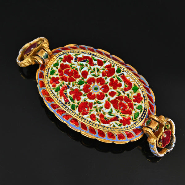 18th Century Mughal 22K Gold Ruby Turquoise Bazuband Pendant