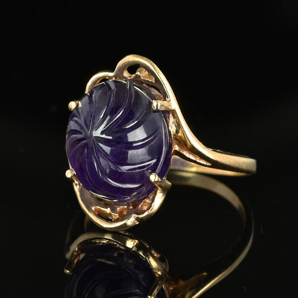 3rd Payment Fancy Cut Carved Amethyst Cabochon Ring in Gold - Boylerpf