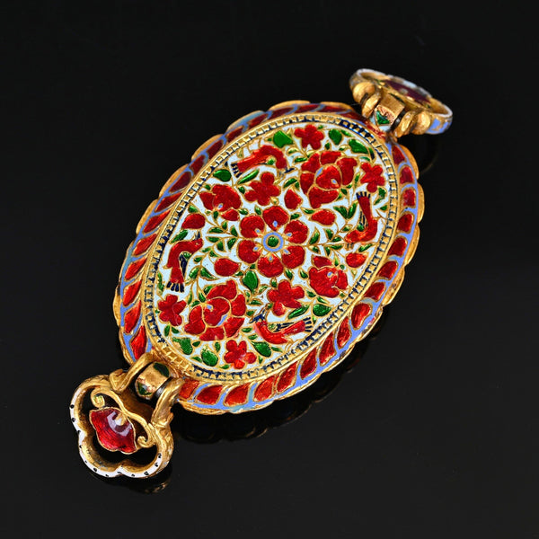 18th Century Mughal 22K Gold Ruby Turquoise Bazuband Pendant
