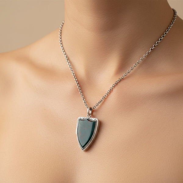 Antique Silver Shield Shape Bloodstone Locket Pendant - Boylerpf