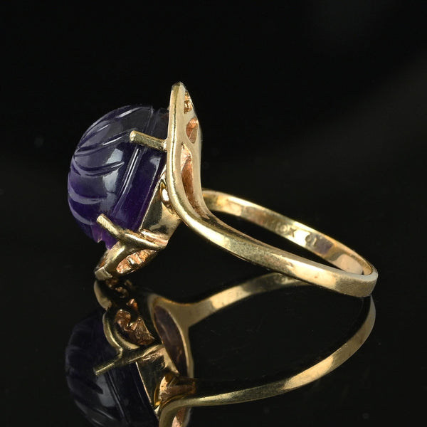 3rd Payment Fancy Cut Carved Amethyst Cabochon Ring in Gold - Boylerpf