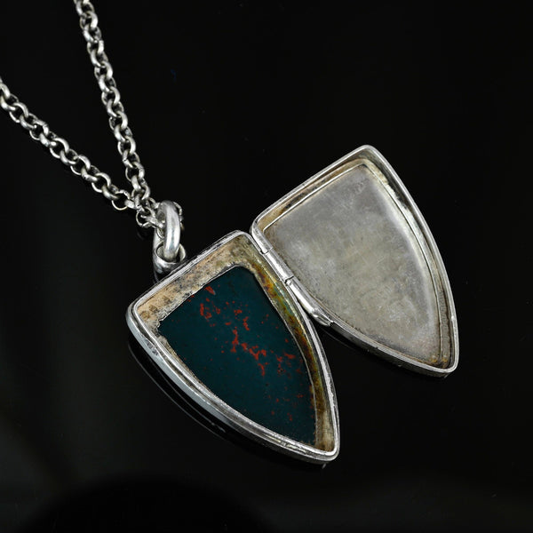 Antique Silver Shield Shape Bloodstone Locket Pendant - Boylerpf