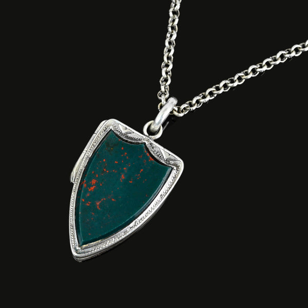 Antique Silver Shield Shape Bloodstone Locket Pendant - Boylerpf
