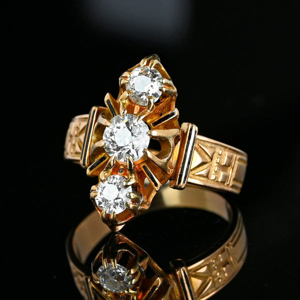 Antique Edwardian 14K Gold 1 Carat Mine Cut Diamond Ring - Boylerpf