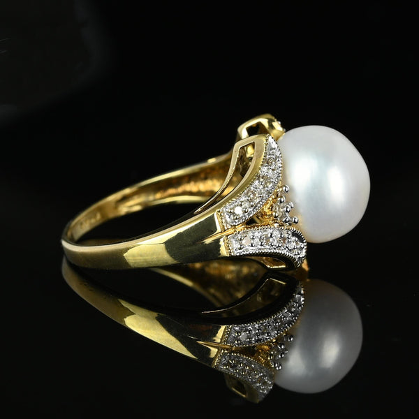 Vintage Large Pearl Diamond Cluster Cocktail Ring in Gold - Boylerpf