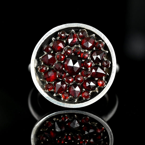 Vintage Bohemian Garnet Cluster Ring Sterling Silver