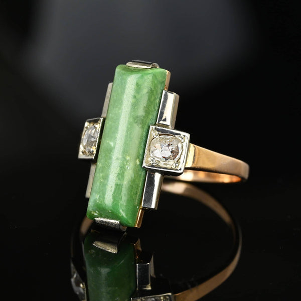Unique Rose Cut Diamond Green Serpentine Ring in Gold - Boylerpf