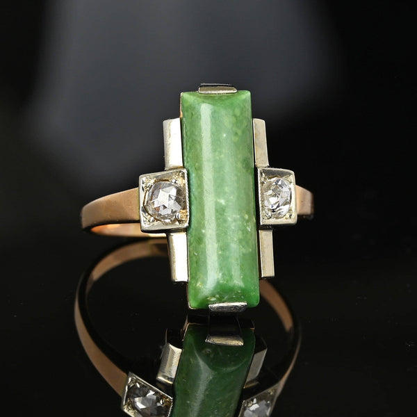 Unique Rose Cut Diamond Green Serpentine Ring in Gold - Boylerpf