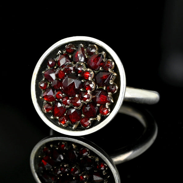 Vintage Bohemian Garnet Cluster Ring Sterling Silver